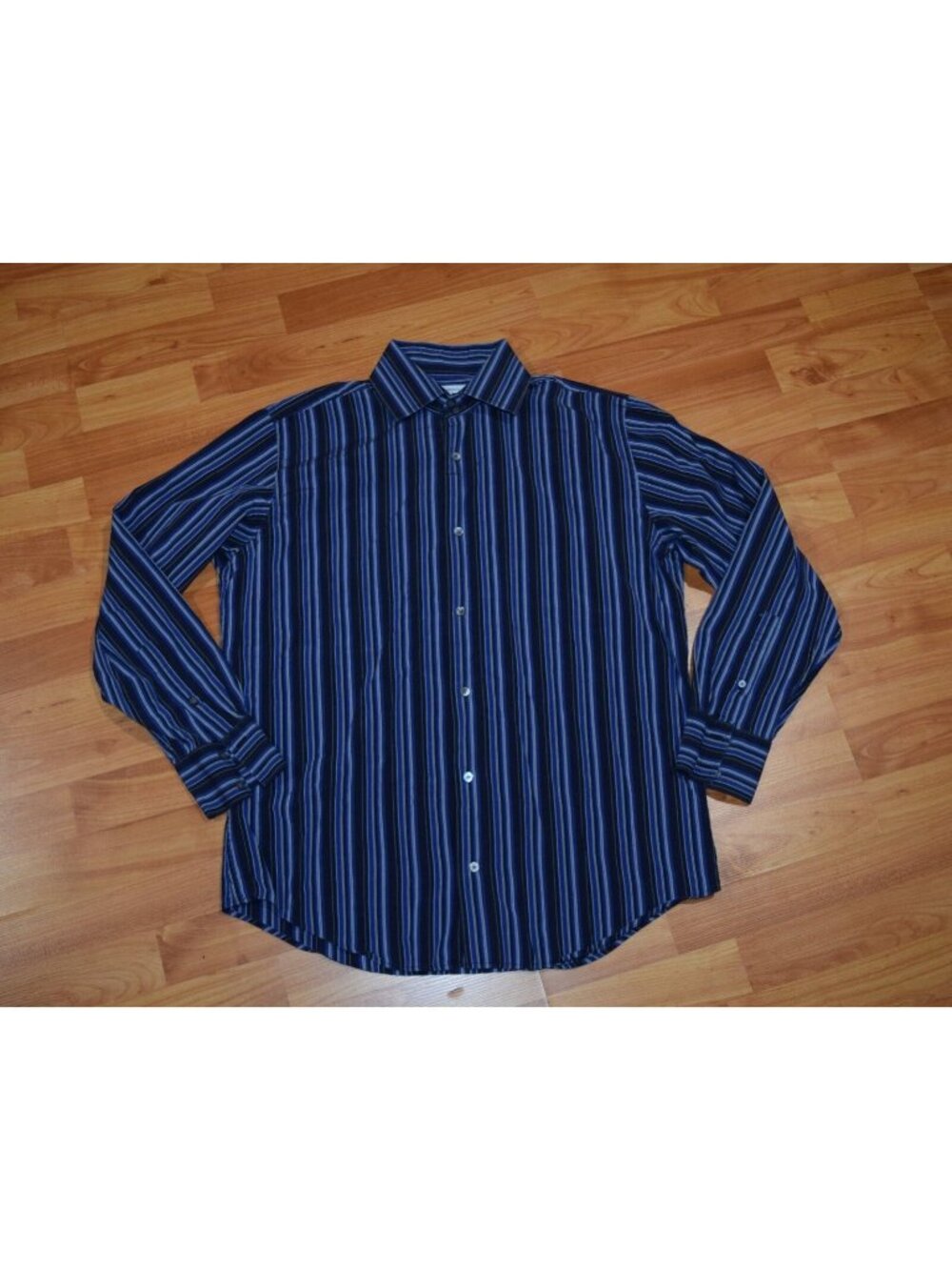 Banana Republic Men's Sz L 16-16.5 Blue Striped Button Front Shirt